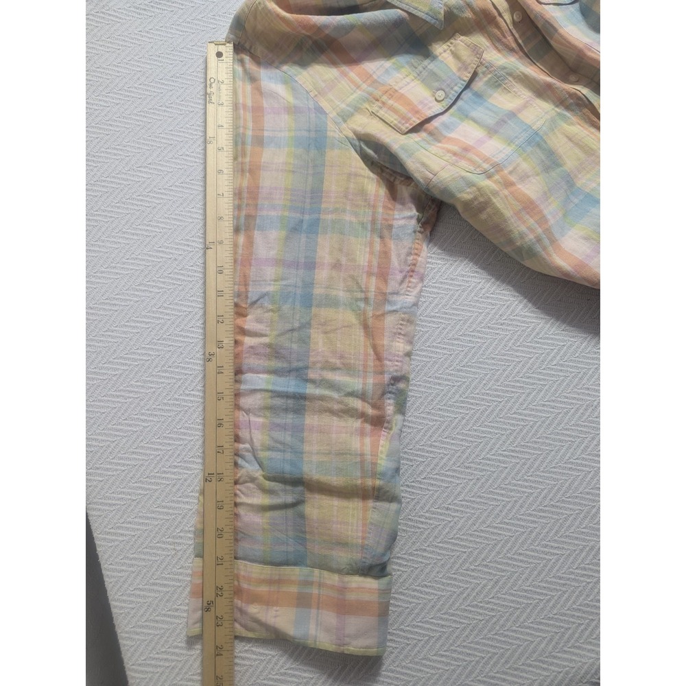 Lauren Ralph Lauren Shirt Womens 3X Pastel Plaid Linen Cotton Roll Tab - Picture 11 of 16